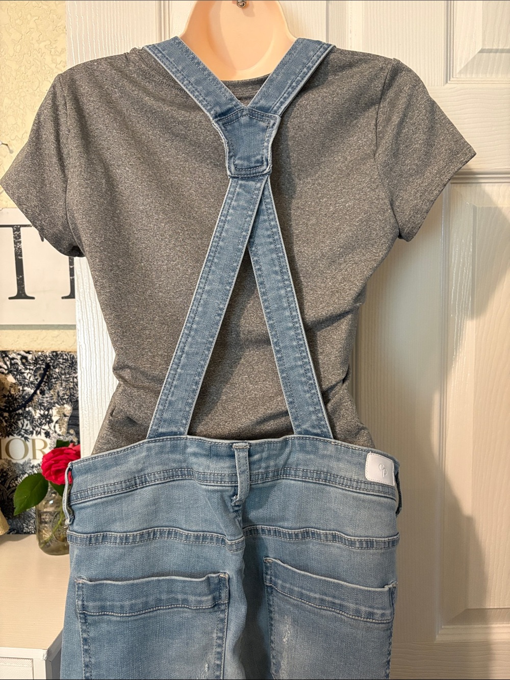 Distressed Denim Button-Front Overalls - Picture 7 of 7